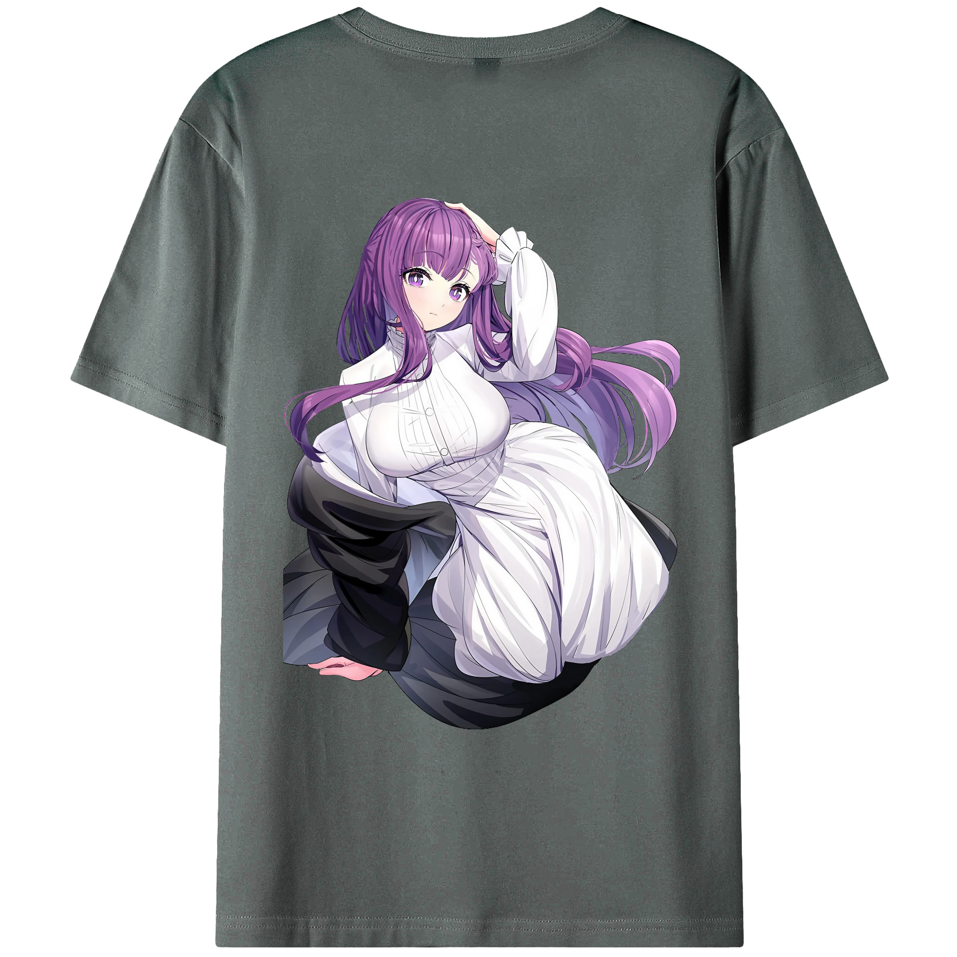 （画像用） 葬送のフリーレン Frieren 綿100％ メンズ半袖Tシャツ（バックプリント） 通気性